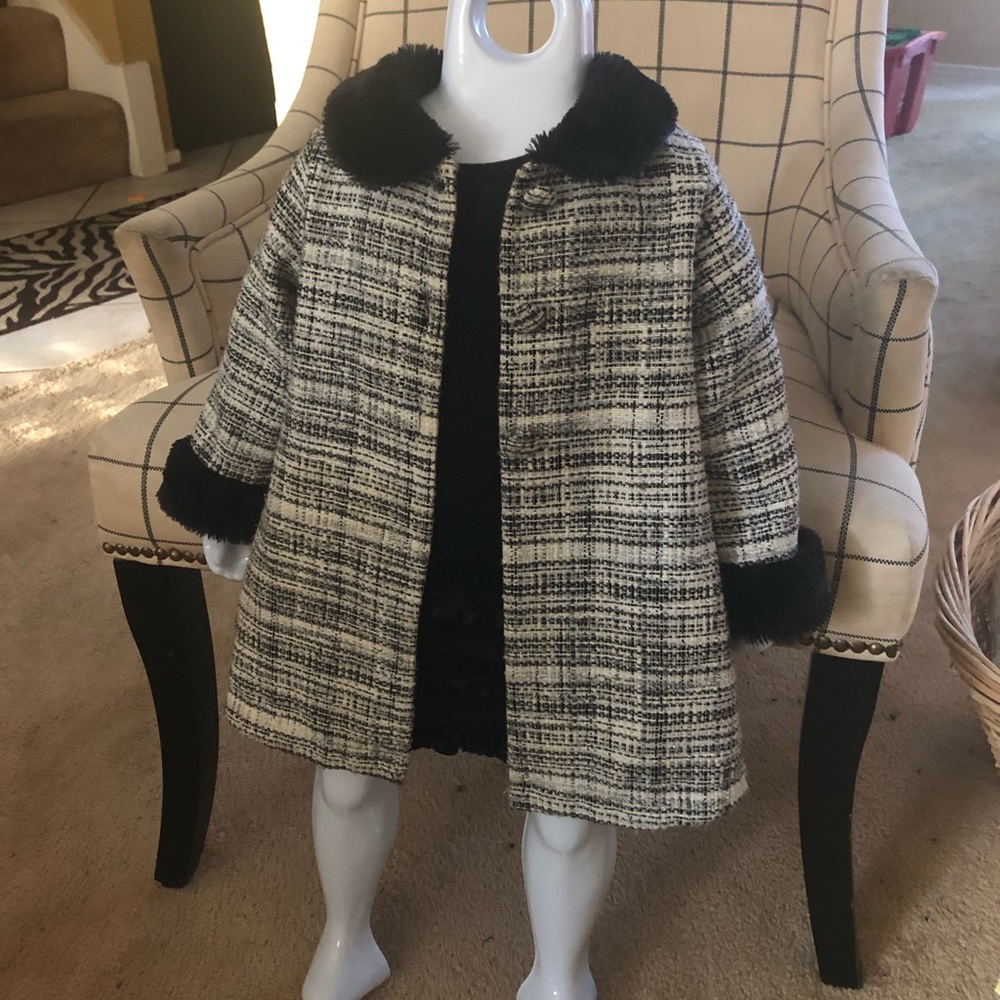 Girl’s little black dress with tweed coat